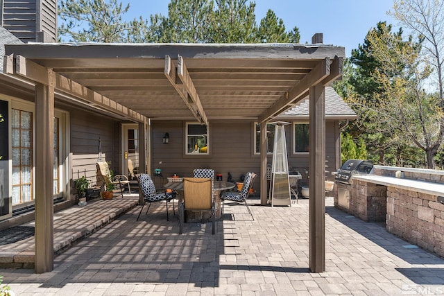 view of patio / terrace with exterior kitchen, outdoor dining area, and area for grilling