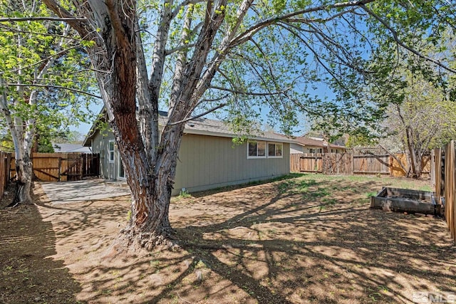 view of yard featuring a patio and a fenced backyard