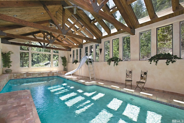 pool with a water slide
