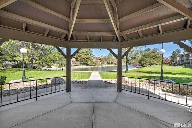 view of patio / terrace with a water view