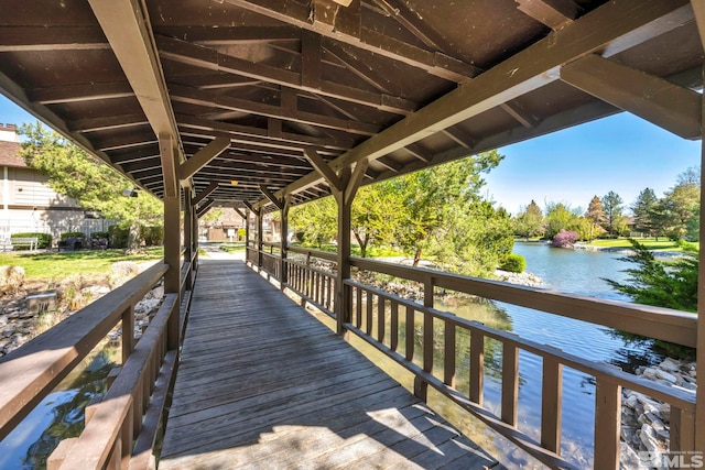 exterior space featuring a water view