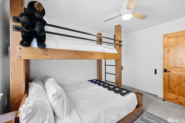 bedroom with carpet floors and ceiling fan