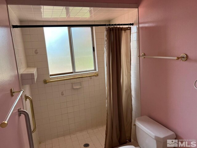 bathroom featuring toilet and a stall shower