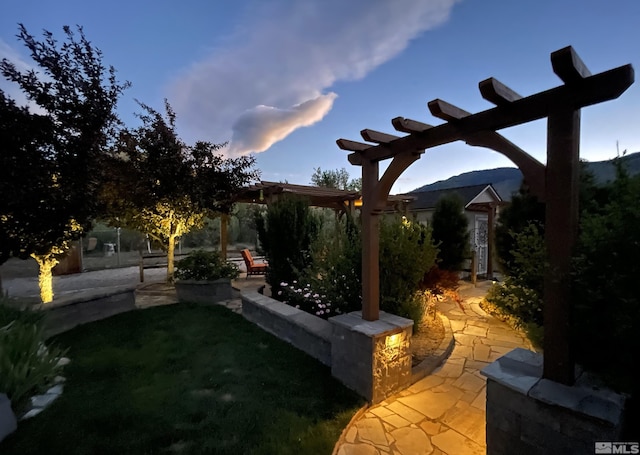 view of yard with a patio and a pergola
