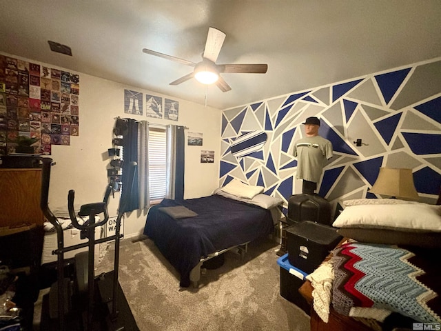 carpeted bedroom with a ceiling fan
