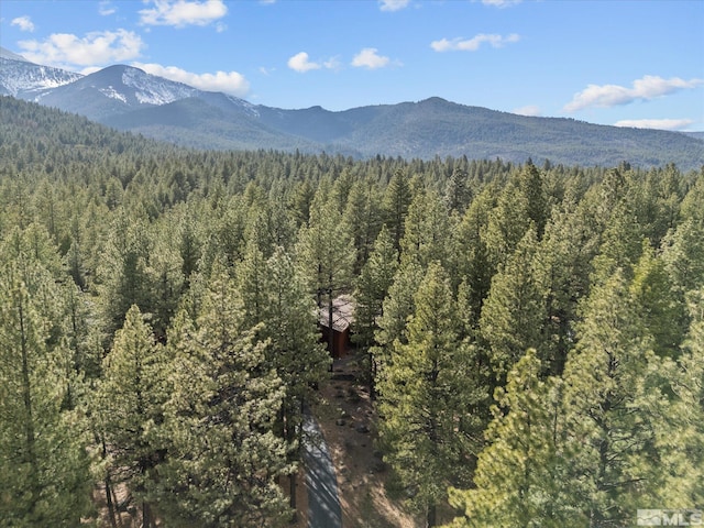 mountain view featuring a wooded view