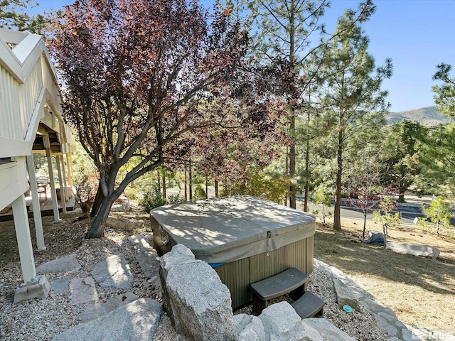 view of yard featuring a hot tub