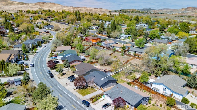 aerial view featuring a residential view and a mountain view