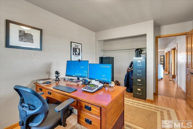 home office featuring light wood finished floors