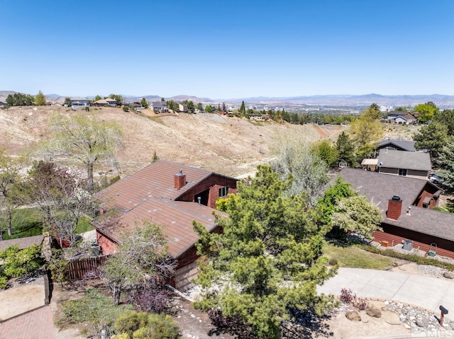 drone / aerial view featuring a mountain view