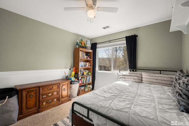 bedroom with ceiling fan and visible vents