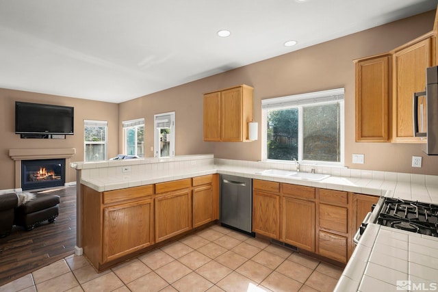 kitchen featuring open floor plan, a healthy amount of sunlight, a sink, and dishwasher