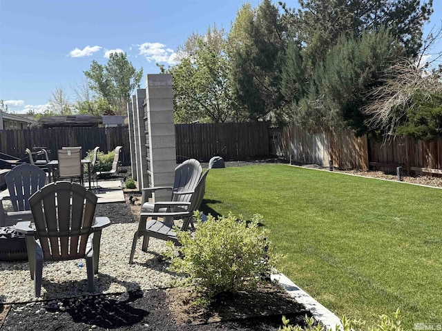 view of yard with a fenced backyard and a patio area