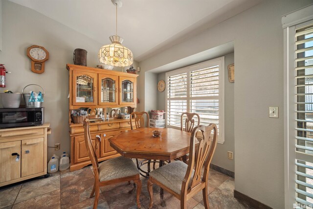 dining space featuring stone tile flooring and healthy amount of natural light