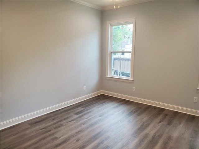 unfurnished room with crown molding and dark hardwood / wood-style floors