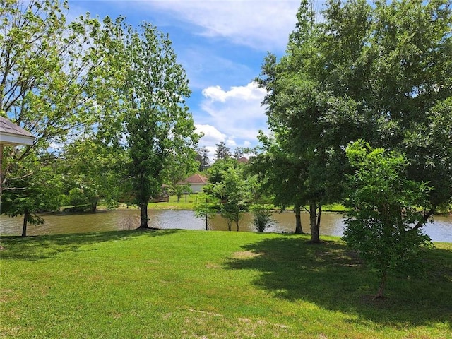 view of yard with a water view