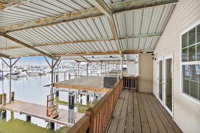 dock area featuring a water view