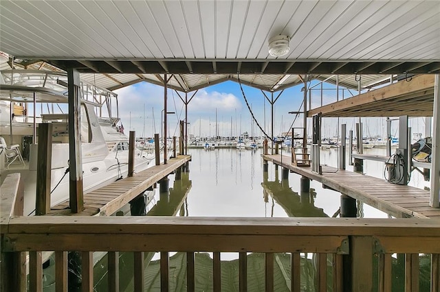 view of dock with a water view