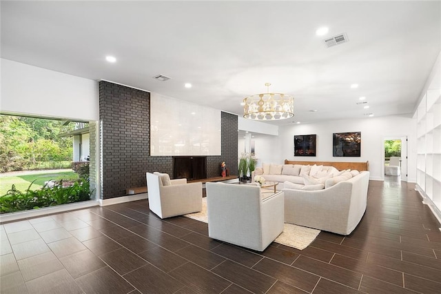 living room with a chandelier