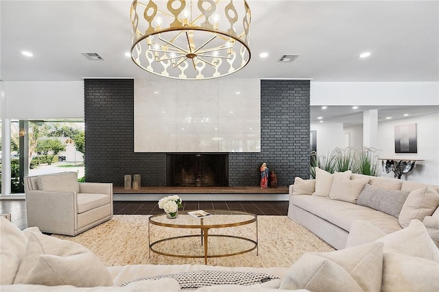 living room featuring a notable chandelier