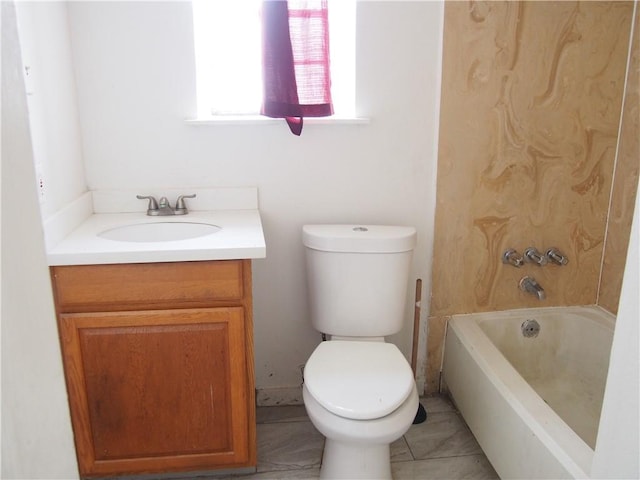 full bathroom featuring tile flooring, shower / washtub combination, toilet, and vanity