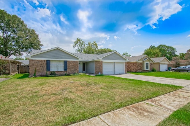 single story home with a front lawn and a garage