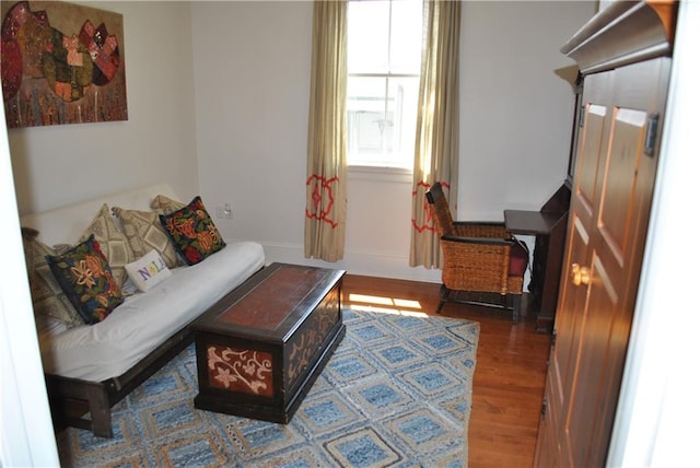 living room with dark hardwood / wood-style flooring