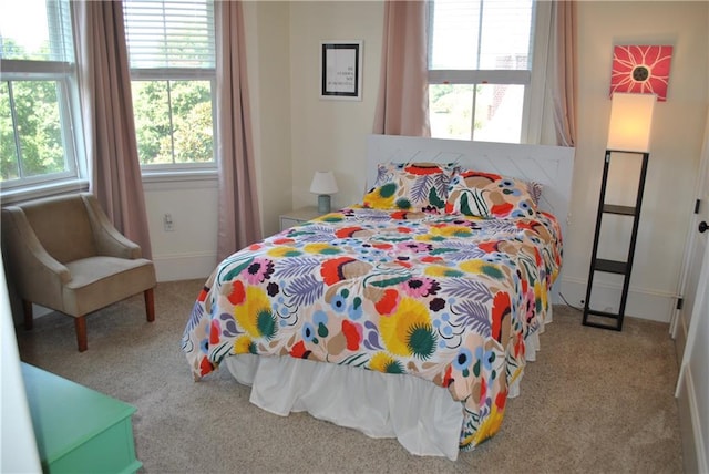 carpeted bedroom with multiple windows