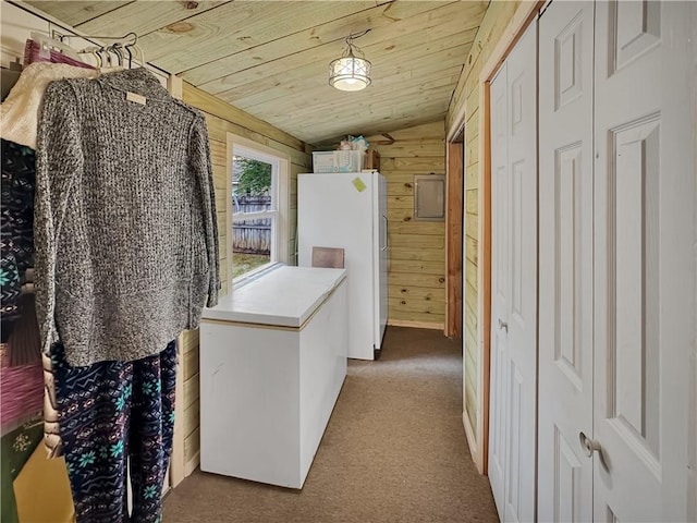 interior space with lofted ceiling and light colored carpet