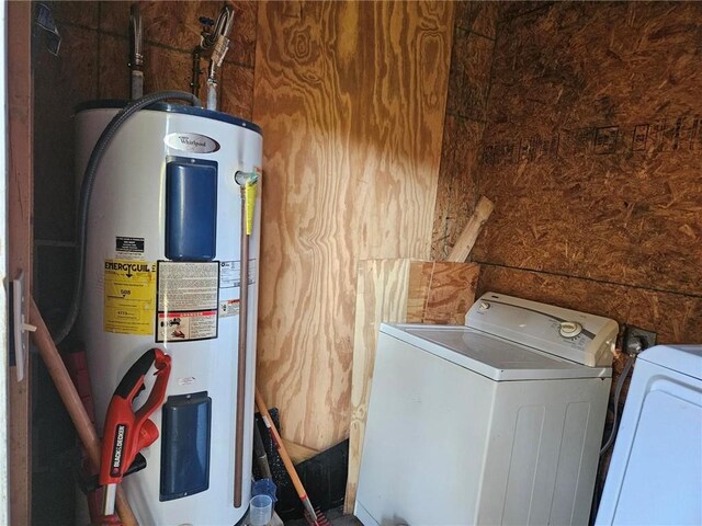 laundry area with independent washer and dryer and electric water heater