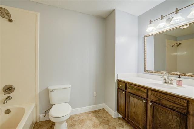 full bathroom with tile floors, toilet, shower / bathing tub combination, and vanity