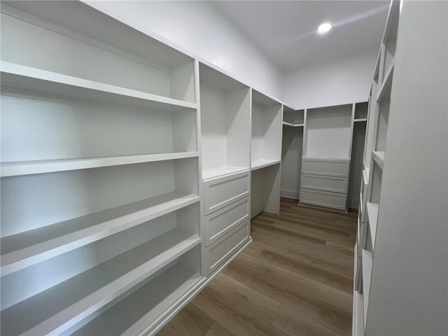 walk in closet featuring dark hardwood / wood-style flooring