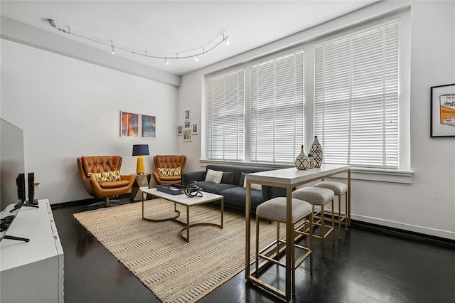 living room with rail lighting