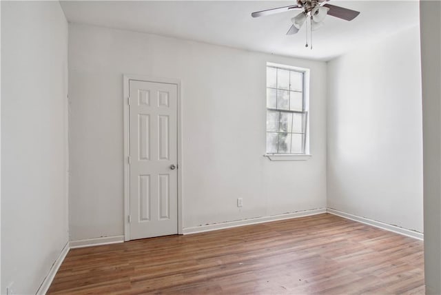 spare room featuring ceiling fan and light wood-type flooring