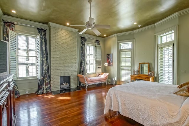 bedroom featuring multiple windows and dark wood-type flooring