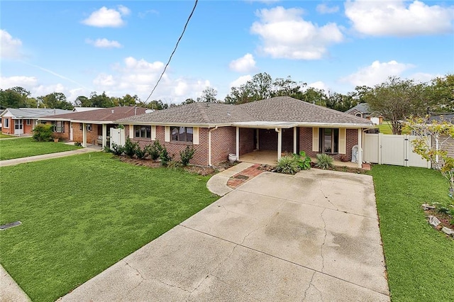 ranch-style home featuring a front yard