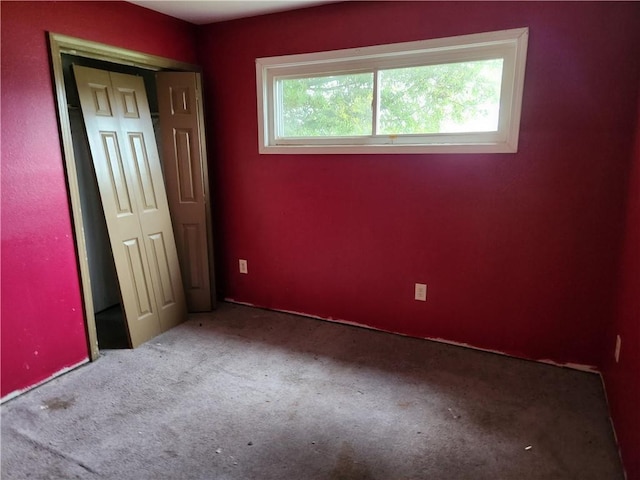 interior space with carpet flooring, multiple windows, and a closet