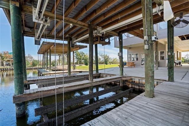 dock area with a water view