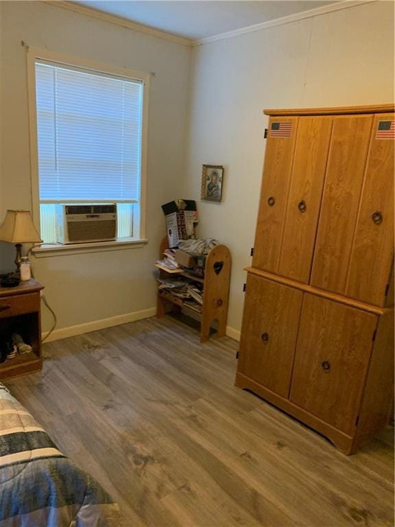 5978 Perryman Ln, Osyka, MS 39657 - bedroom with baseboards, crown molding, wood finished floors, and cooling unit