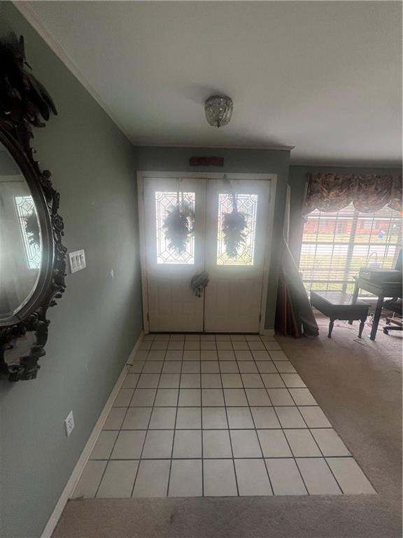 view of carpeted foyer