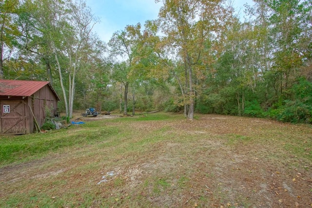 view of yard with a shed