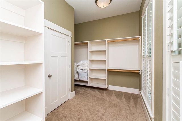 spacious closet with light colored carpet