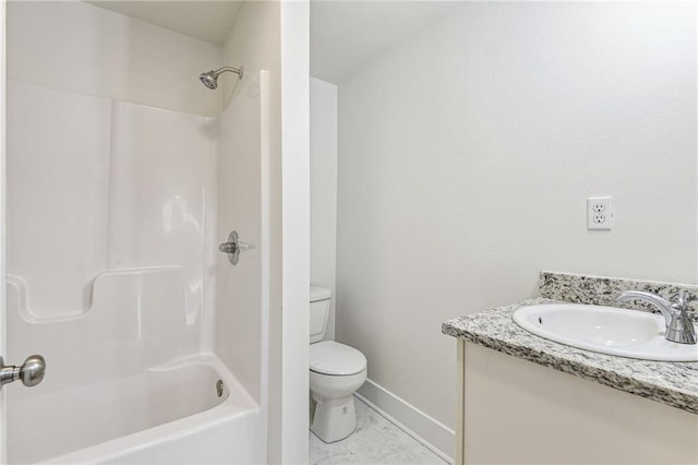 full bathroom featuring vanity, toilet, and shower / washtub combination