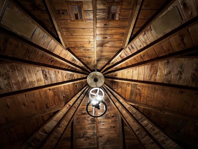 room details featuring wood ceiling and visible vents