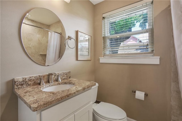 bathroom with toilet and large vanity