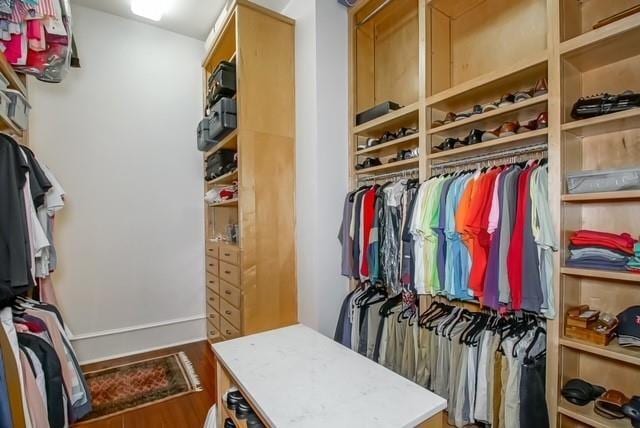 walk in closet featuring hardwood / wood-style flooring