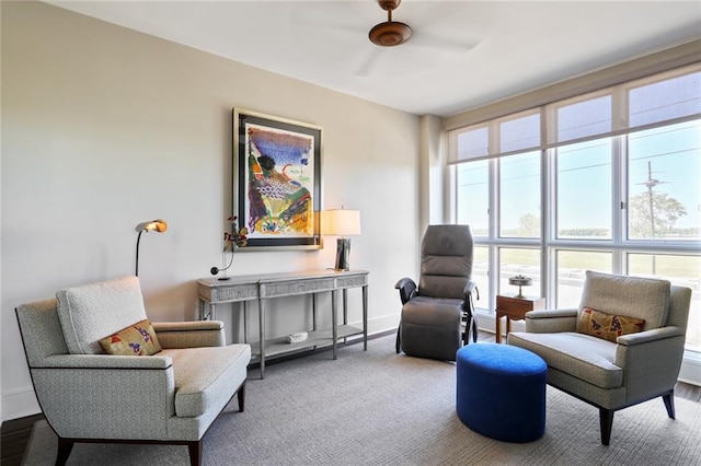 sitting room featuring ceiling fan