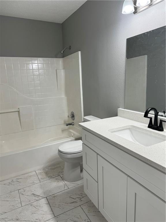 full bathroom featuring shower / bathtub combination, toilet, vanity, and tile flooring