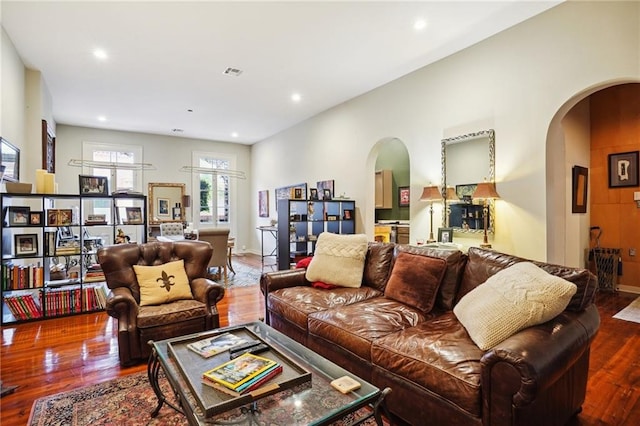 living room featuring dark hardwood / wood-style floors