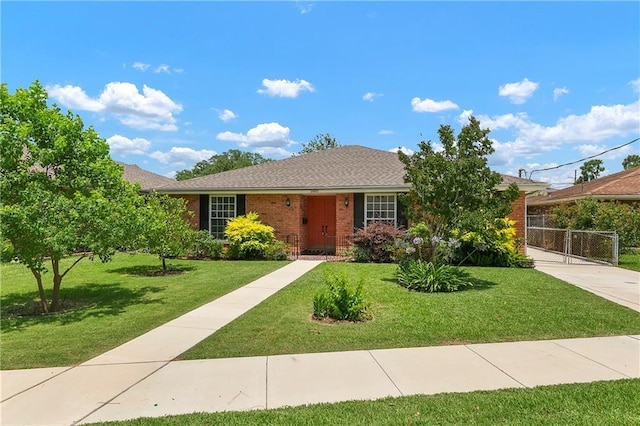 single story home with a front yard and brick siding